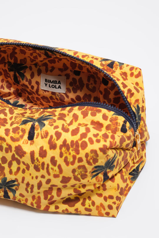 Leopard yellow palms nylon make-up case