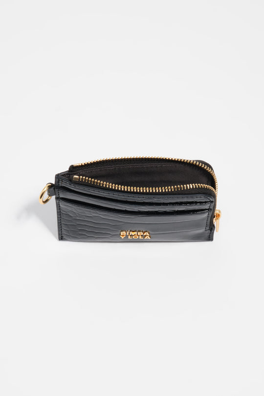 Black embossed crocodile card holder/coin purse