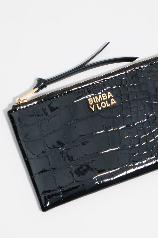 Black mock croc coin purse