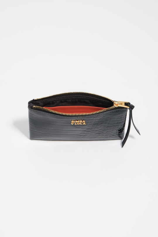 Black mock croc coin purse