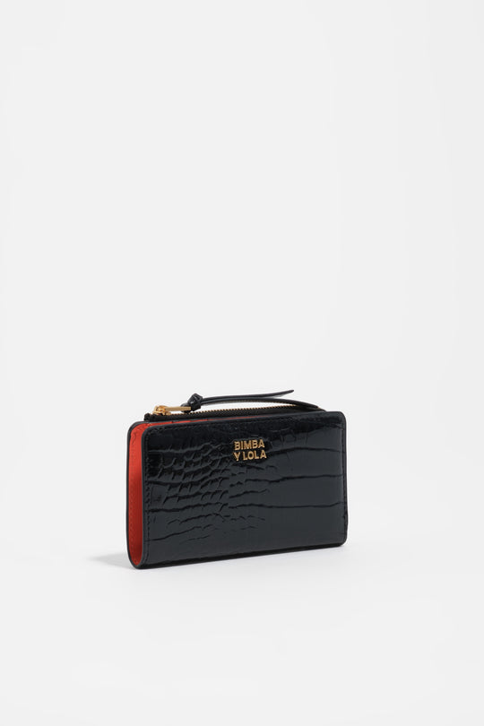 Black mock croc purse