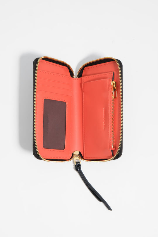 Black embossed crocodile leather compact purse
