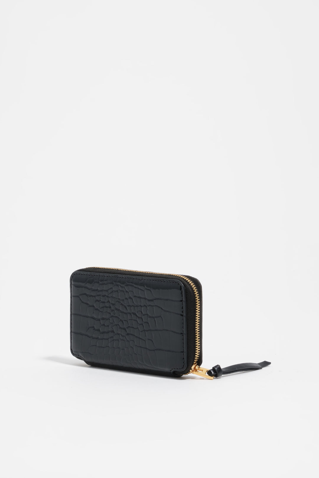 Black embossed crocodile leather compact purse