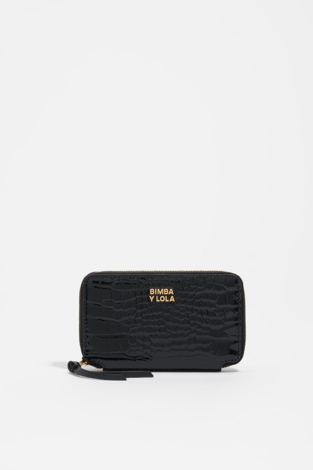 Black embossed crocodile leather compact purse