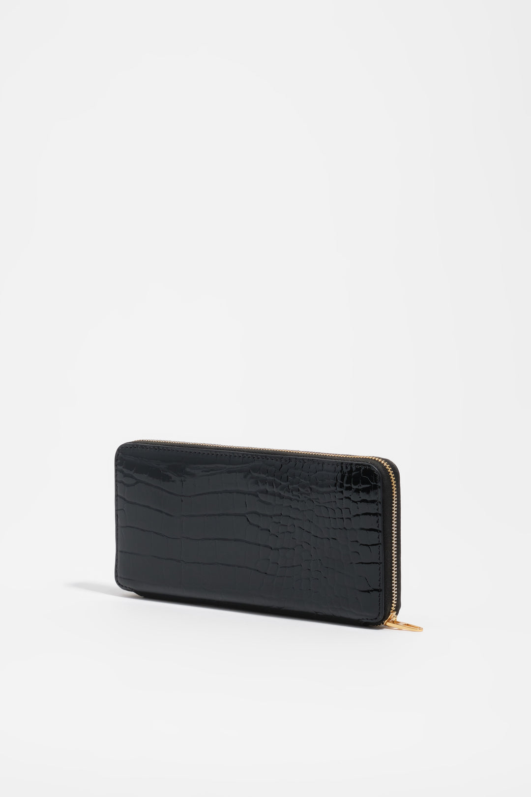 Embossed crocodile black leather soft wallet