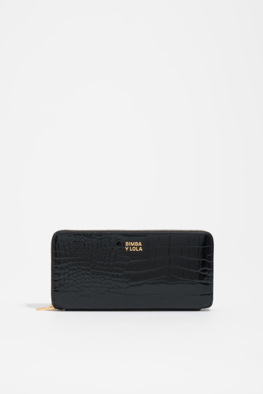 Embossed crocodile black leather soft wallet