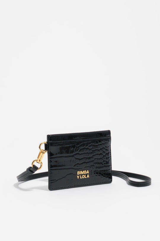 Black embossed crocodile card holder