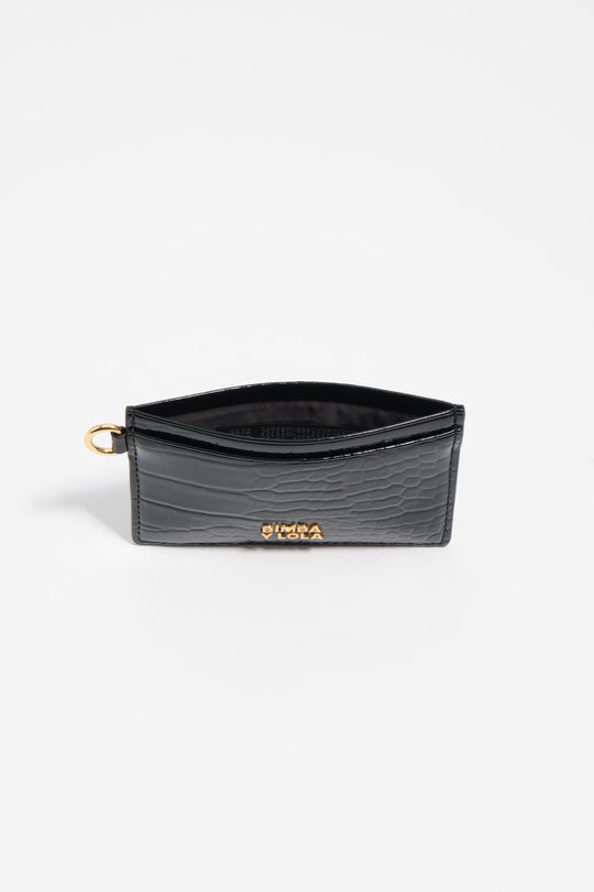 Black embossed crocodile card holder