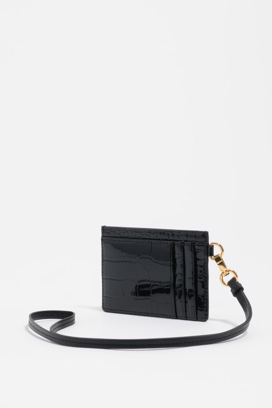 Black embossed crocodile card holder