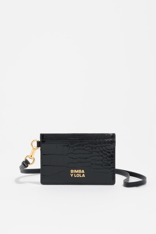 Black embossed crocodile card holder