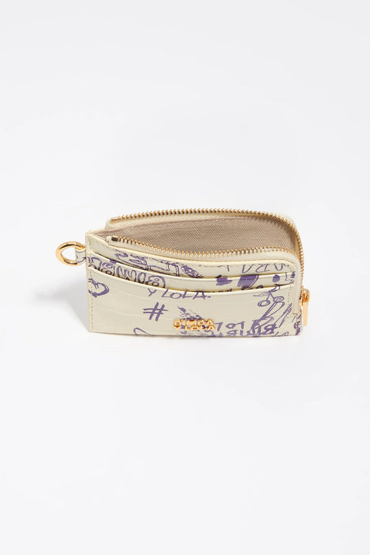Yellow and purple Bimba logo card holder/coin purse