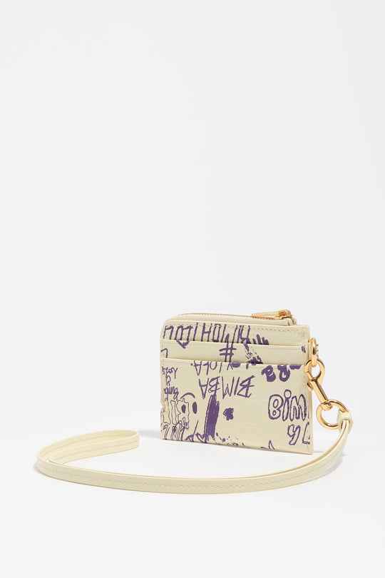 Yellow and purple Bimba logo card holder/coin purse