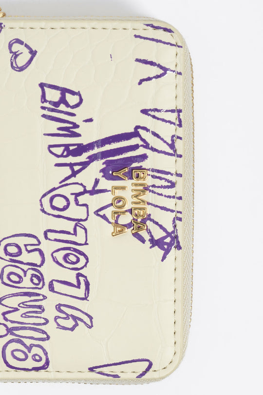 Yellow and purple flap purse with Bimba logo