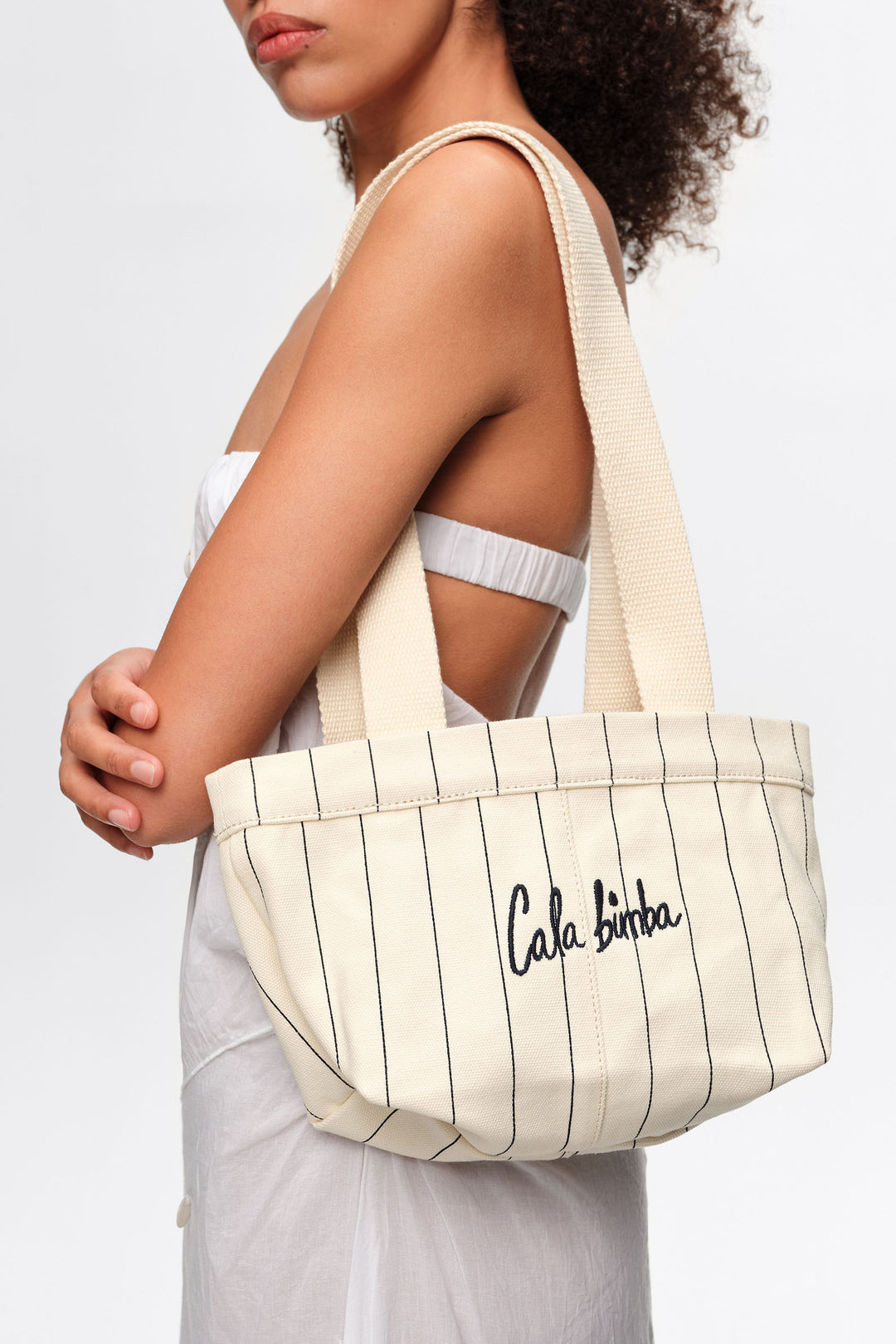 Mini off-white cotton crossbody bag