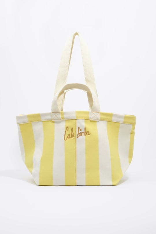 Lime striped cotton maxi beach bag