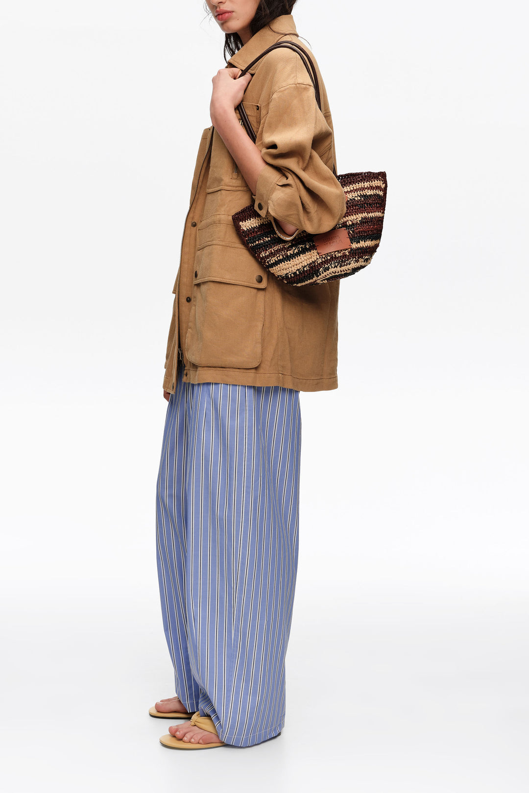 Small dark brown raffia basket bag