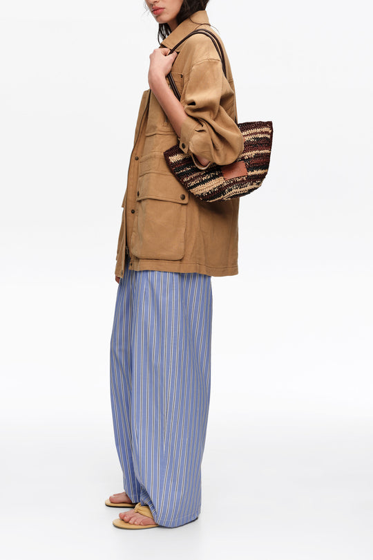 Small dark brown raffia basket bag