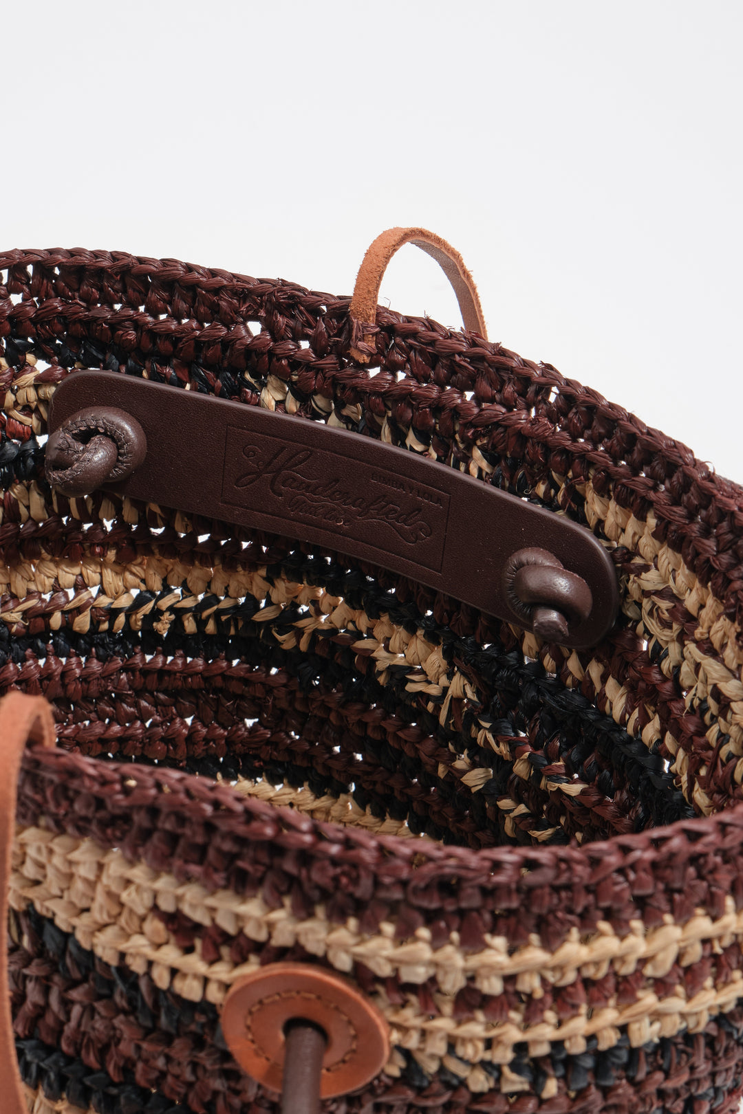 Small dark brown raffia basket bag