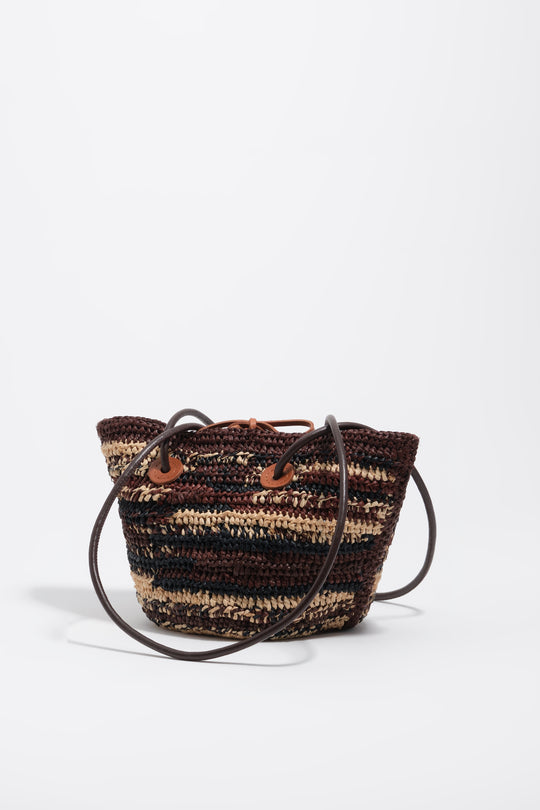 Small dark brown raffia basket bag