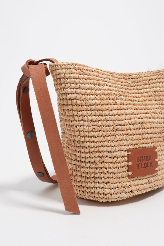 Small natural raffia plaited bag