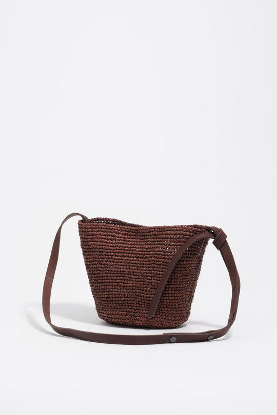 Small walnut raffia plaited bag