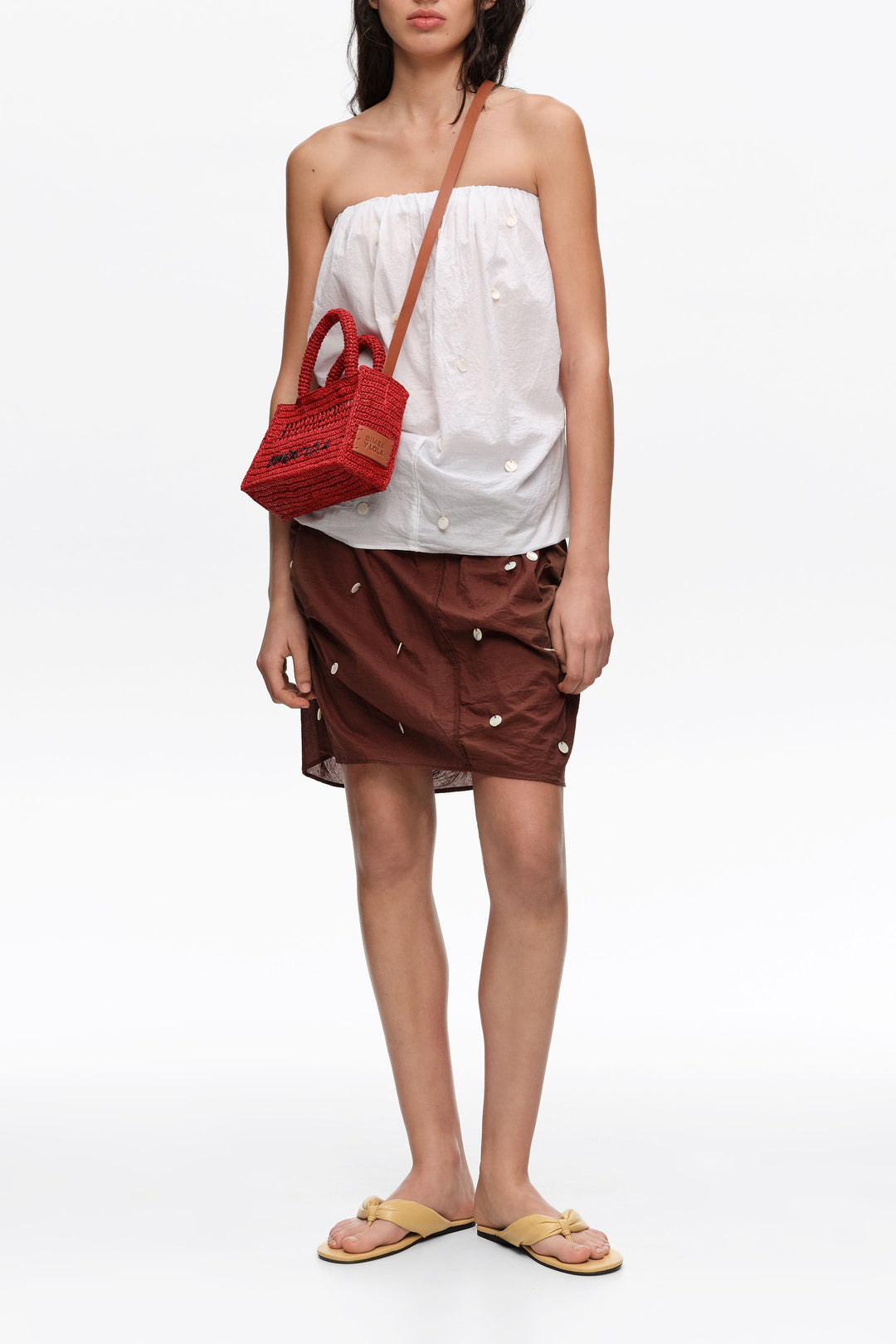Red raffia plaited mini bag