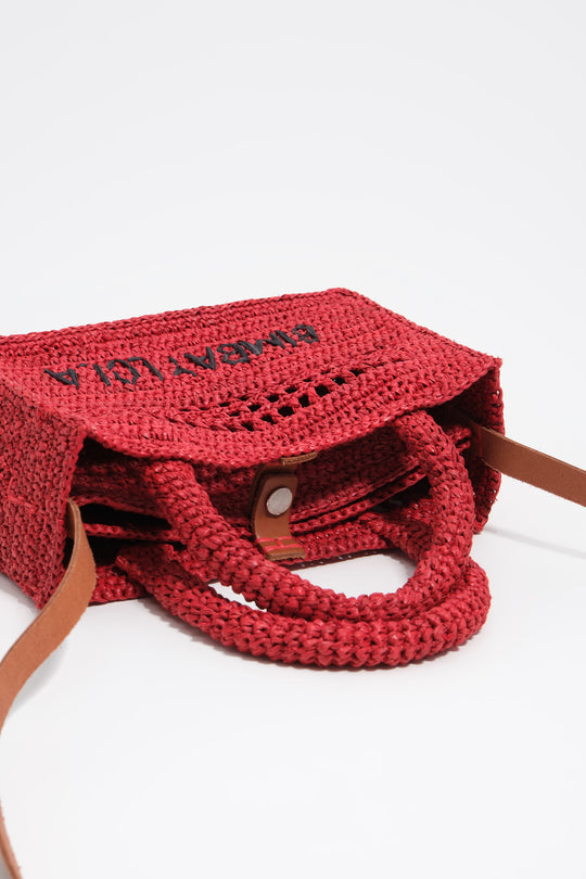 Red raffia plaited mini bag