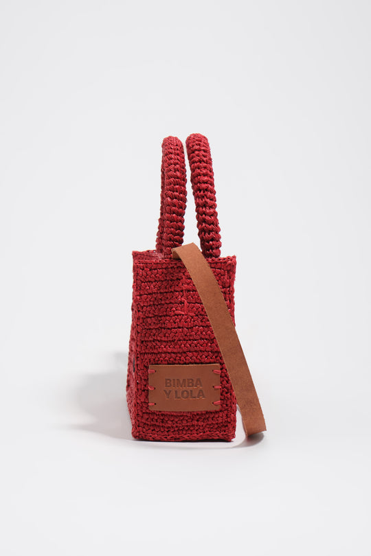 Red raffia plaited mini bag