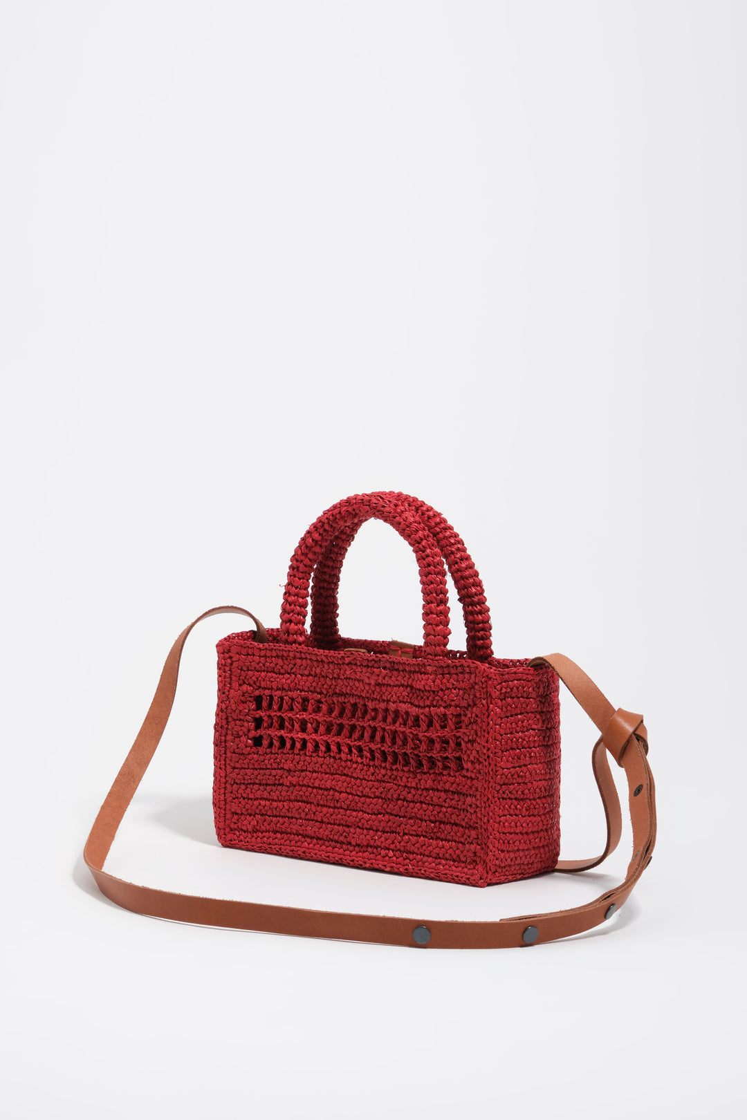 Red raffia plaited mini bag