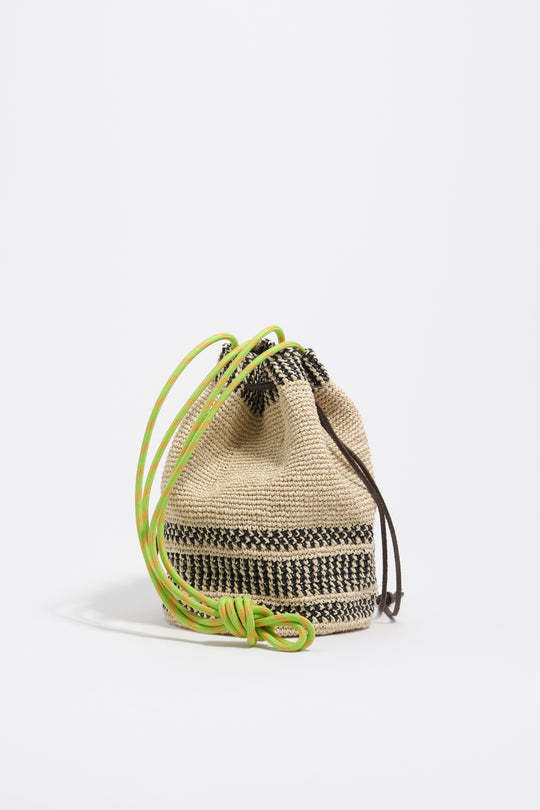 Medium natural plaited raffia bucket bag