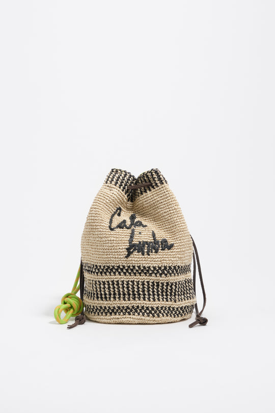 Medium natural plaited raffia bucket bag