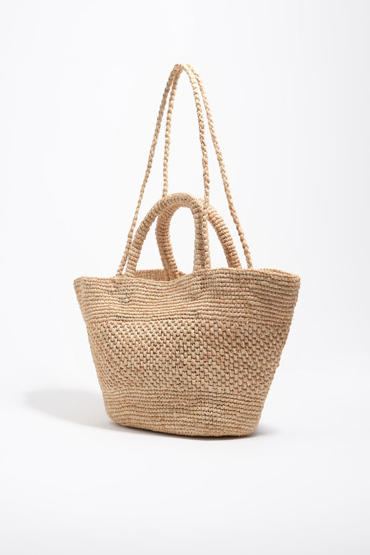 Large natural raffia plaited bag