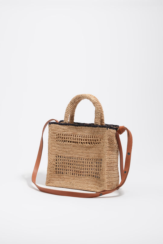 Medium natural raffia crossbody bag