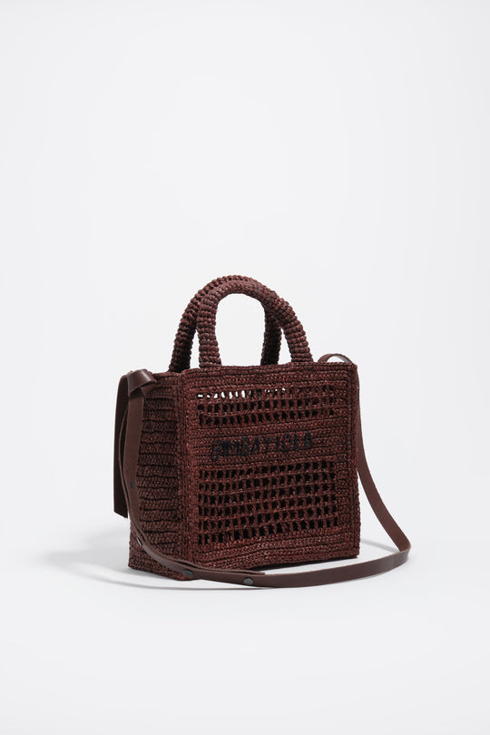 Medium walnut raffia plaited bag