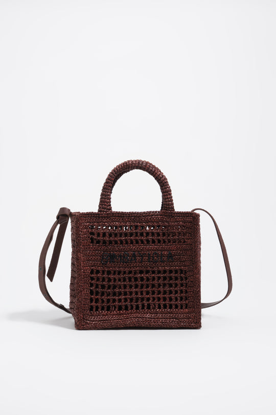 Medium walnut raffia plaited bag