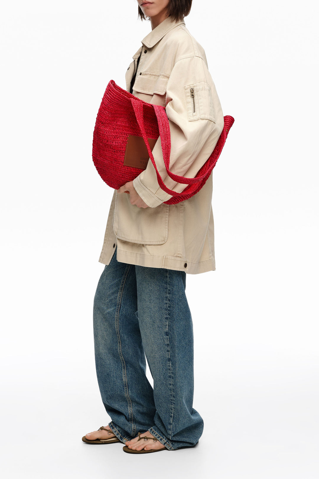 Large red plaited bag