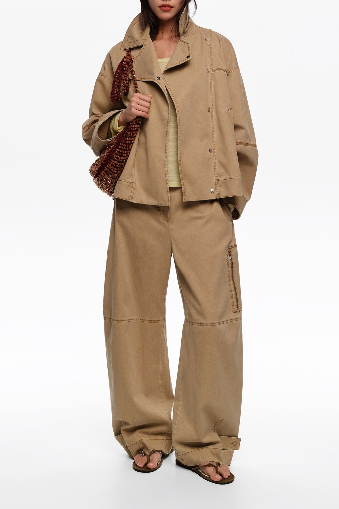 Camel washed double-breasted jacket