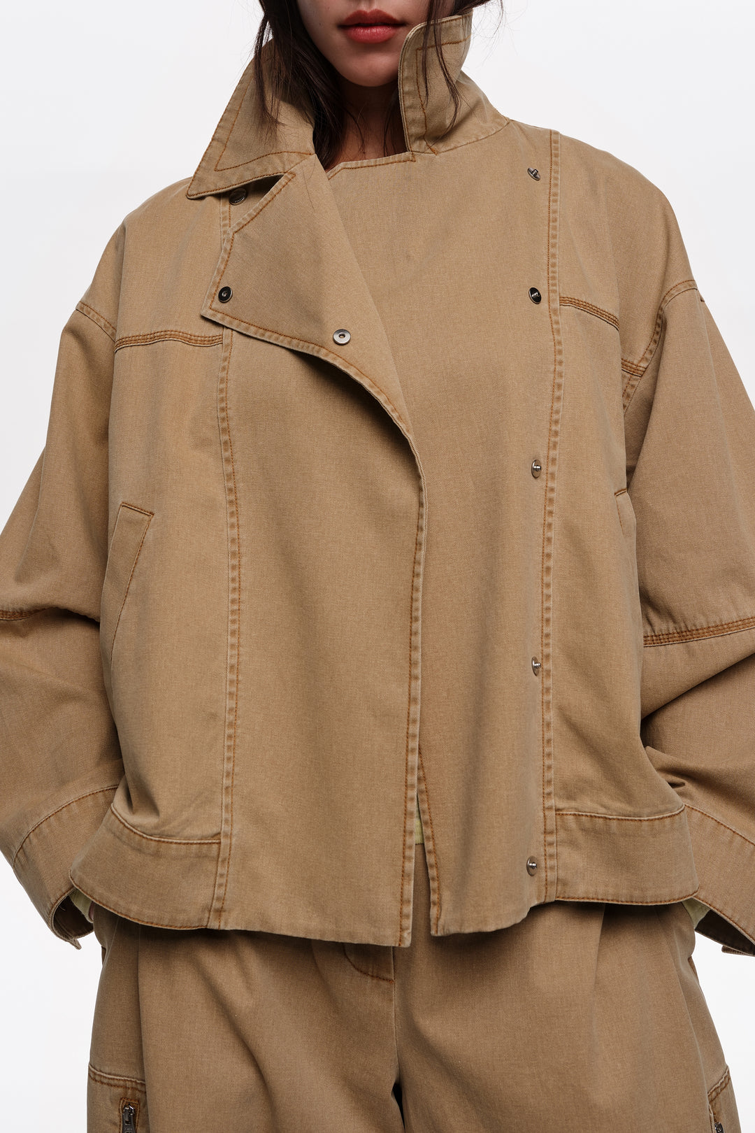 Camel washed double-breasted jacket