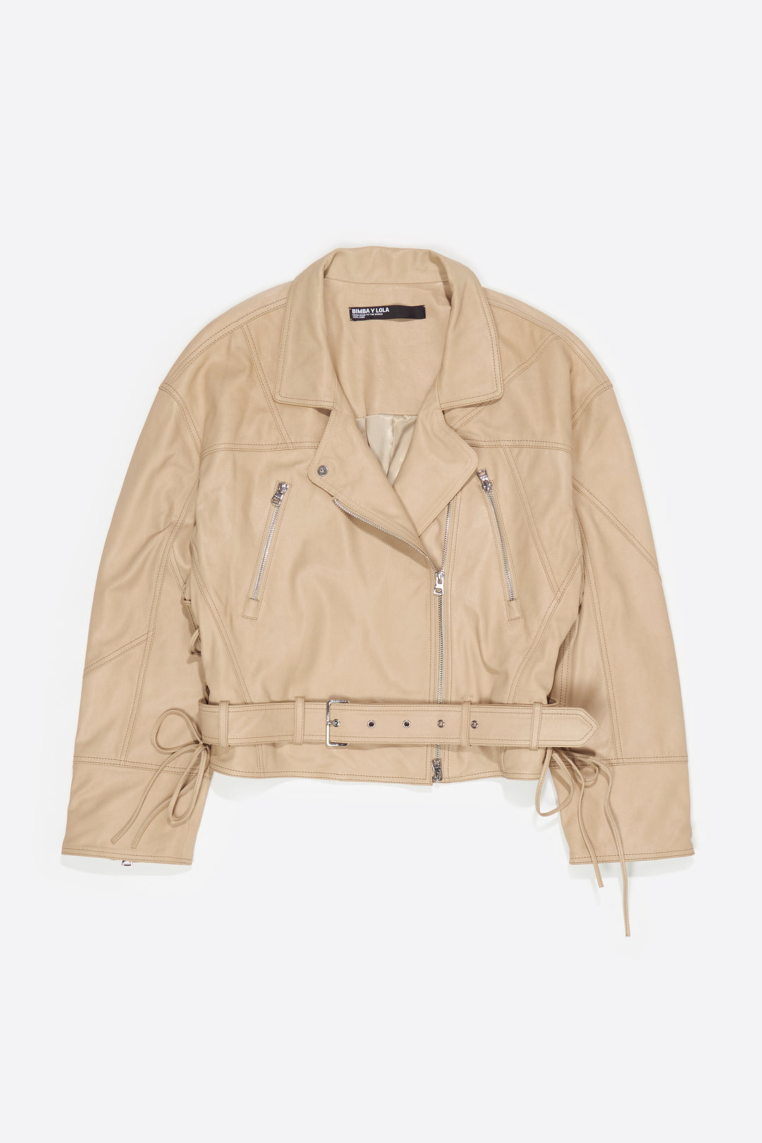 Light stone leather adjustable double-breasted jacket