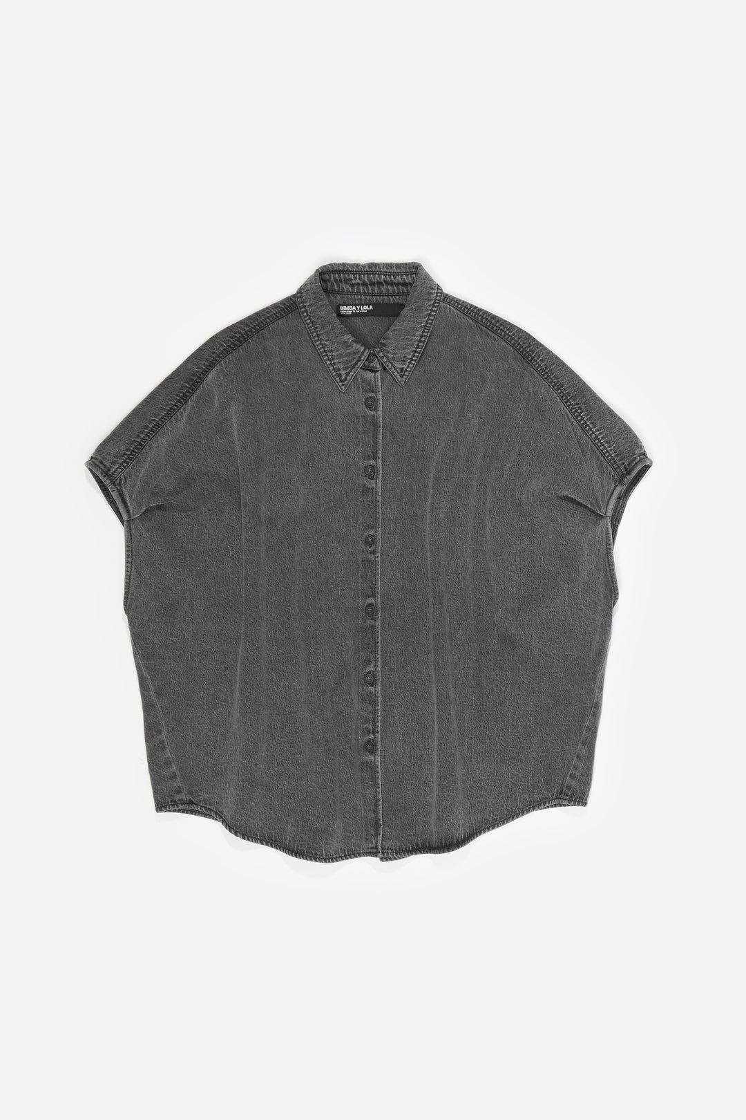 Black washed denim cape shirt