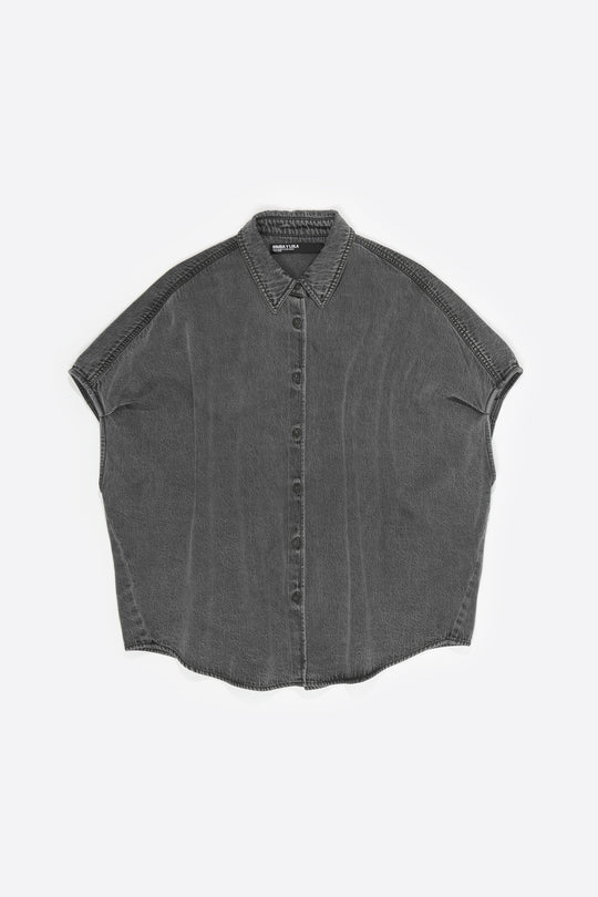 Black washed denim cape shirt