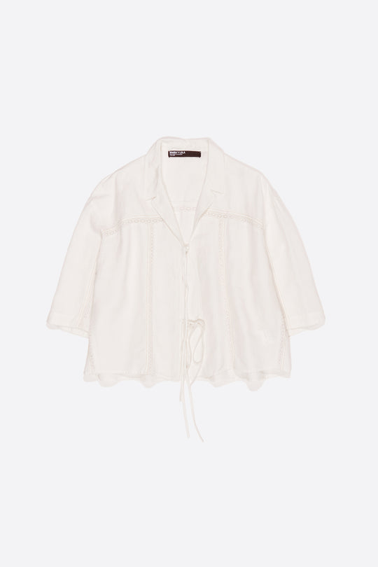 White linen shirt with ties and lace
