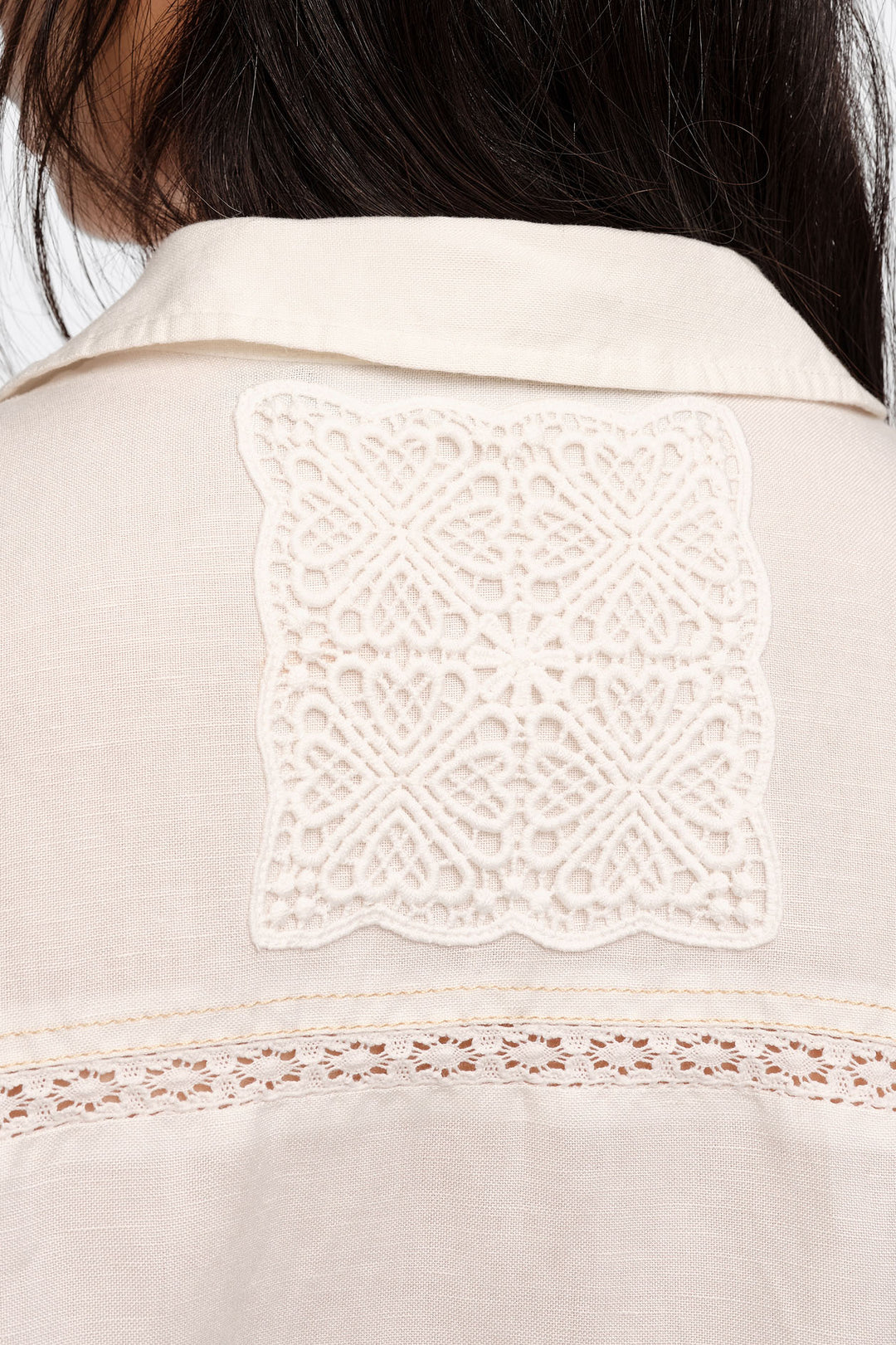 White linen shirt with ties and lace