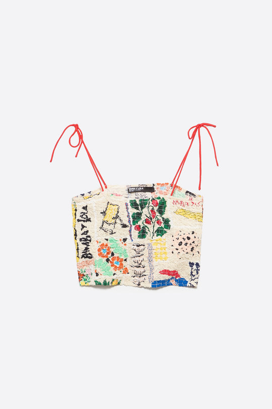 Summer Patchwork ruched strappy top