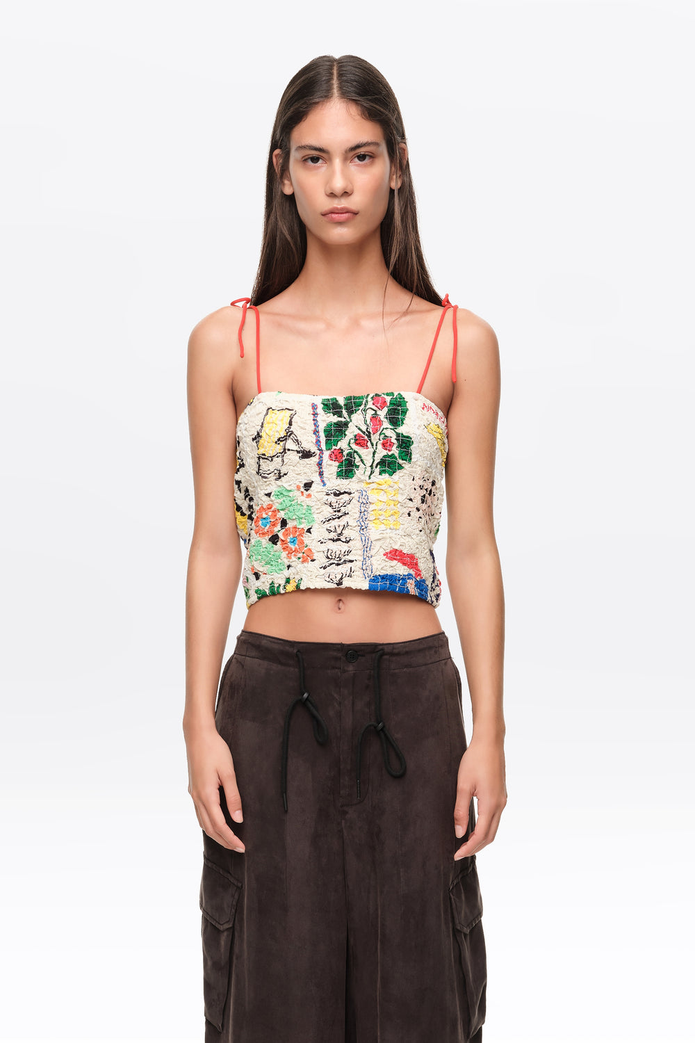 Summer Patchwork ruched strappy top