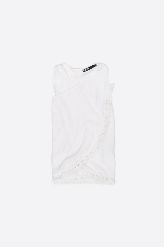 White fringed wrap top