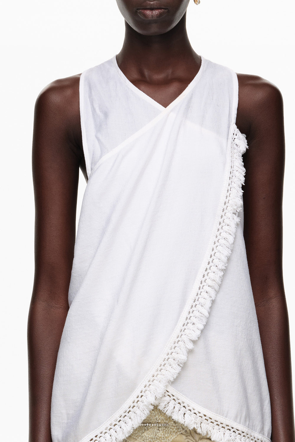 White fringed wrap top