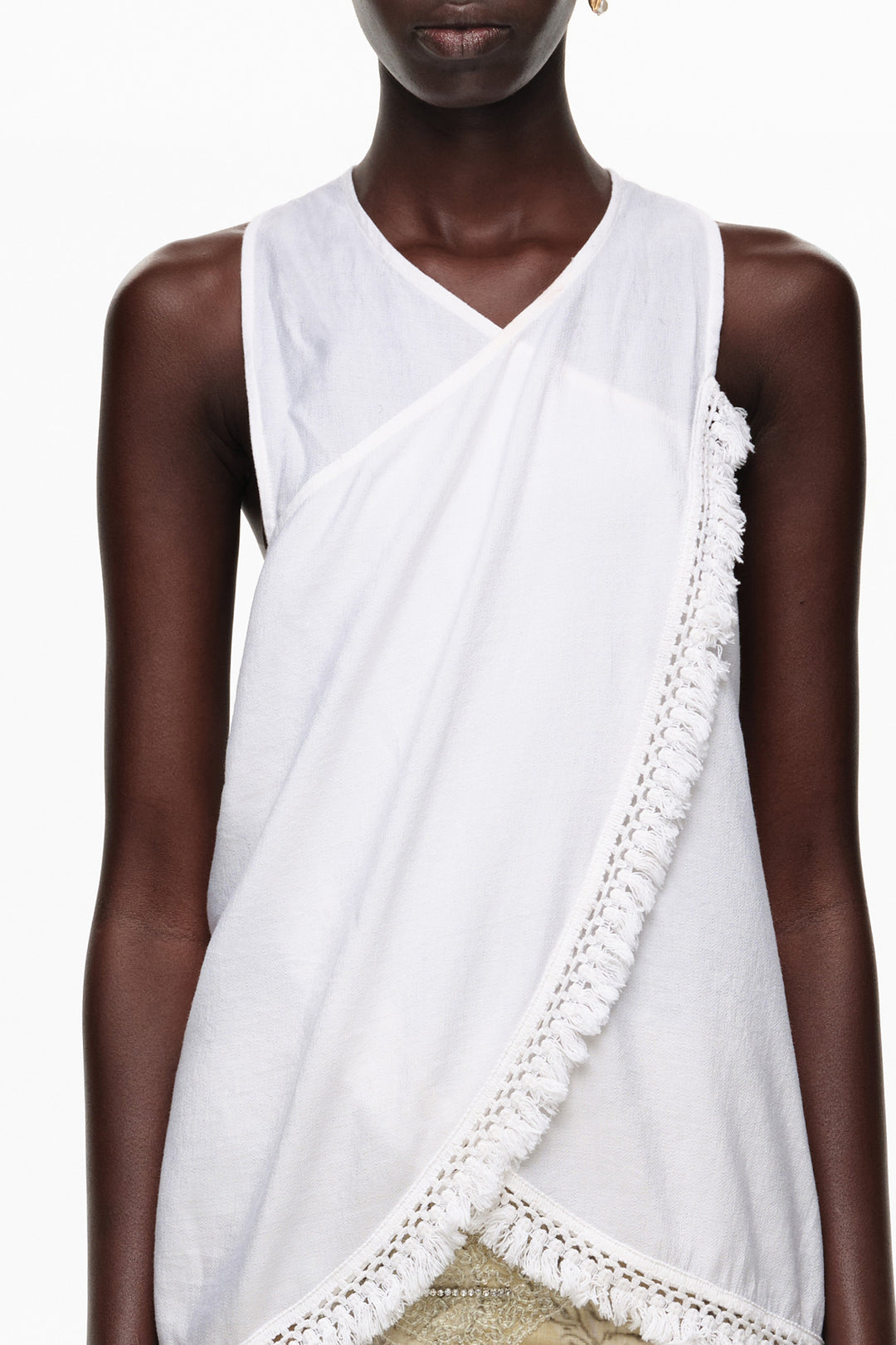 White fringed wrap top