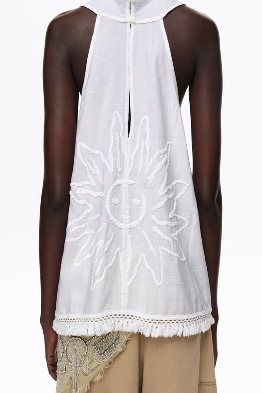 White fringed wrap top
