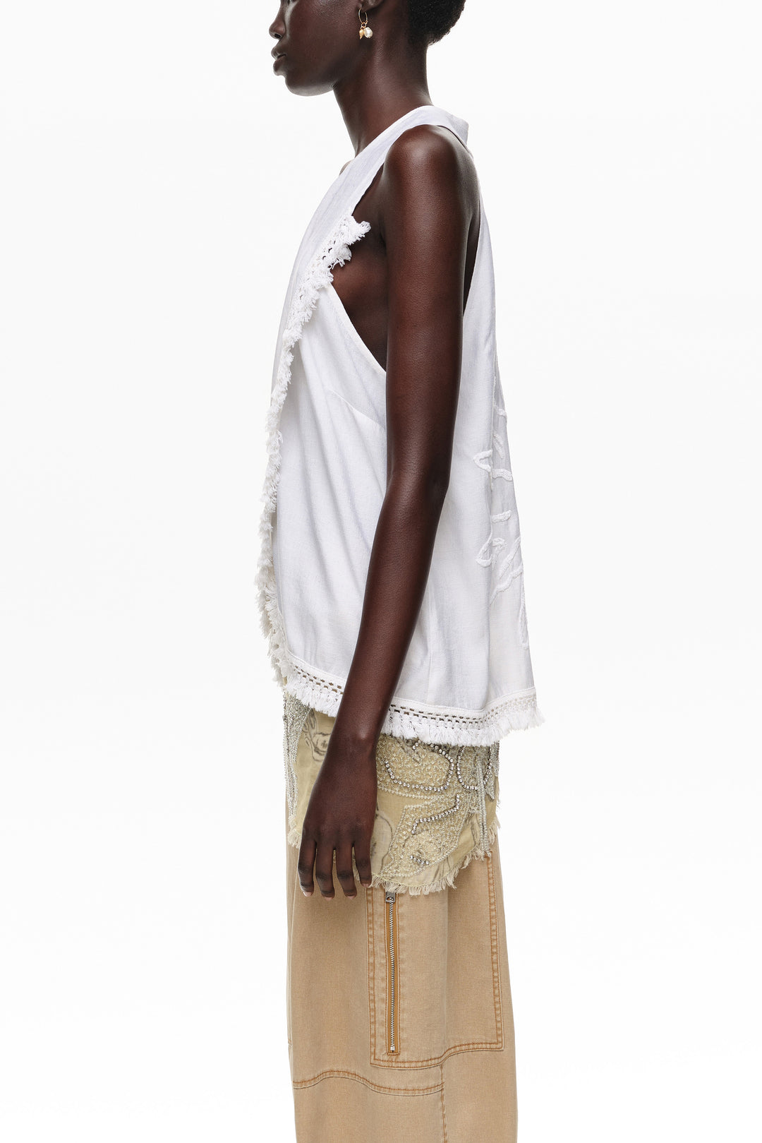 White fringed wrap top